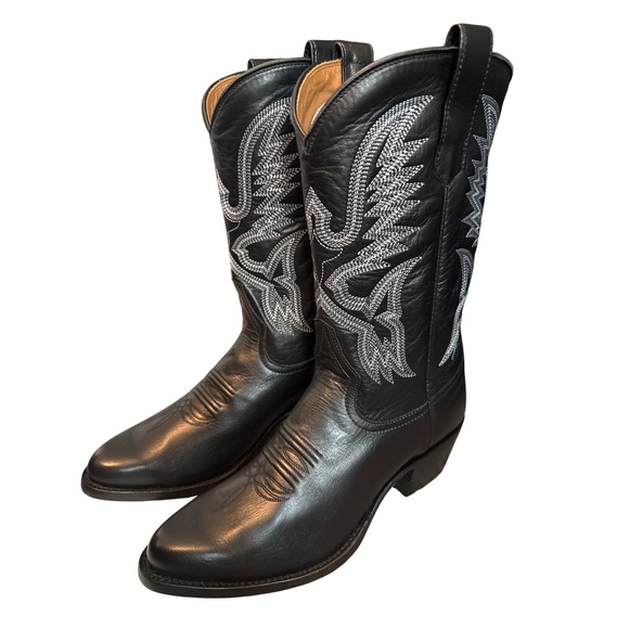 Miron Crosby Shoes - Miron Crosby Samantha Black Leather Embroidered Cowboy Boots Womens 8.5 B